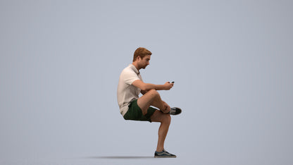 photogrammetry 3D man casual sitting, realistic human model archviz FBX, side view render