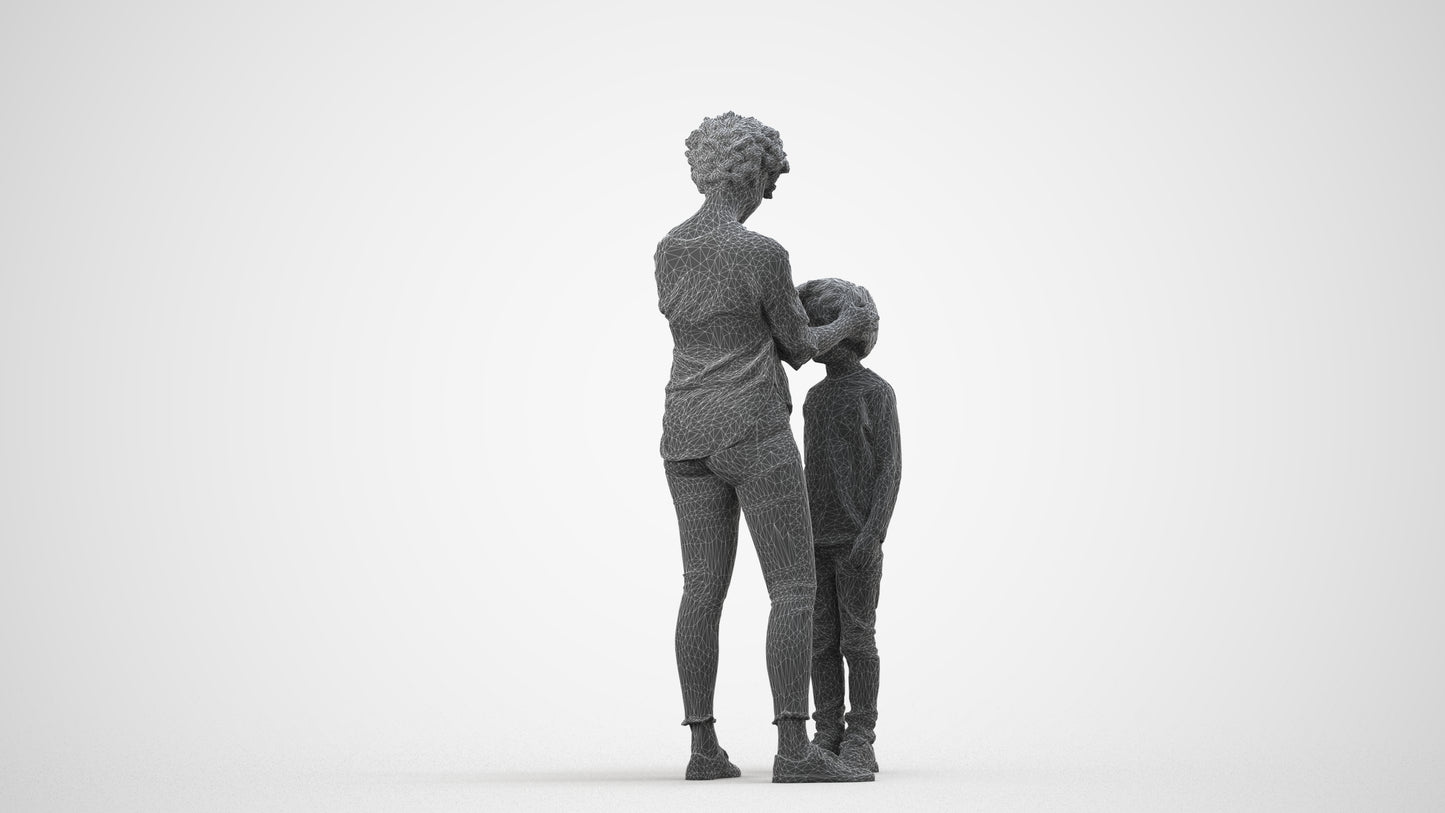 realistic 3D people girl casual kids, render-ready for V-Ray and Corona, FBX OBJ, wireframe side view