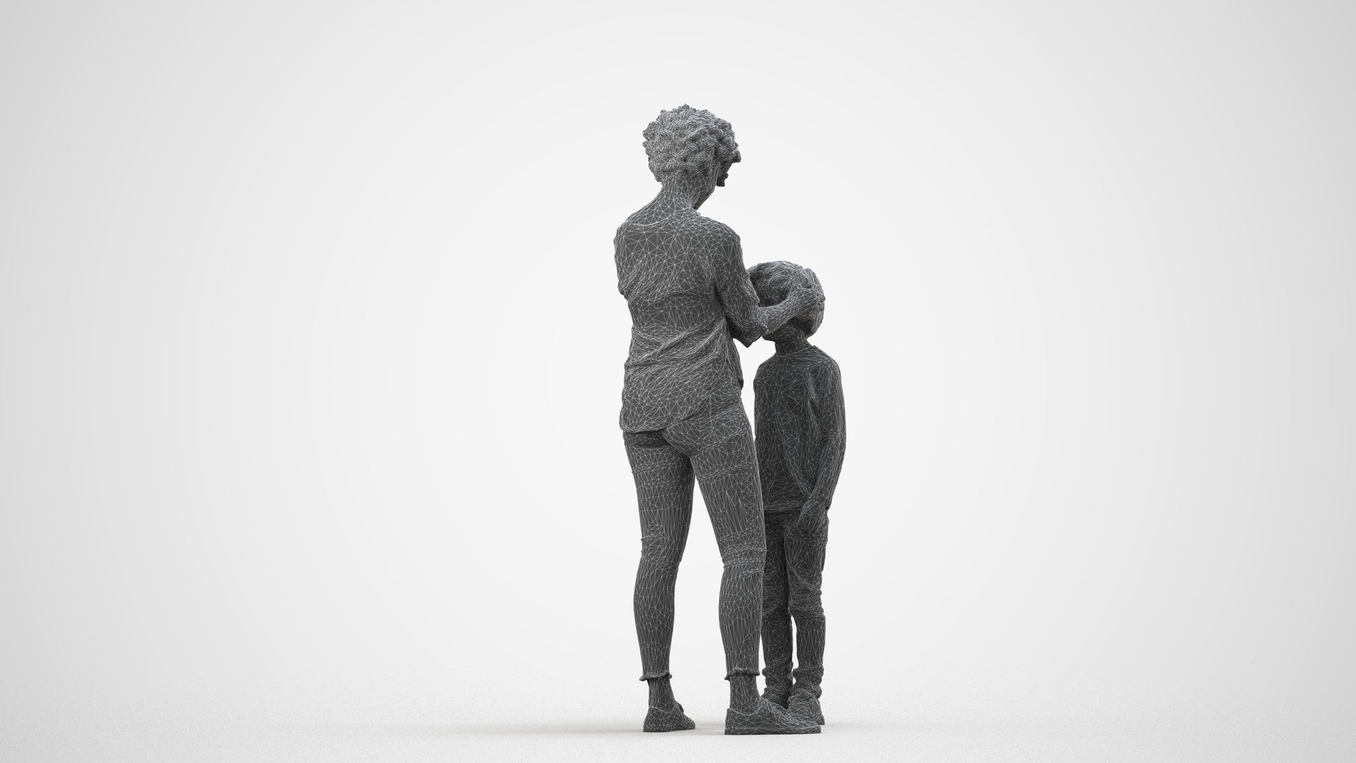 realistic 3D people girl casual kids, render-ready for V-Ray and Corona, FBX OBJ, wireframe side view