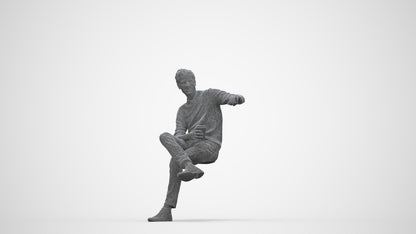 scanned 3D man casual sitting, photogrammetry people for Enscape and V-Ray, wireframe back view