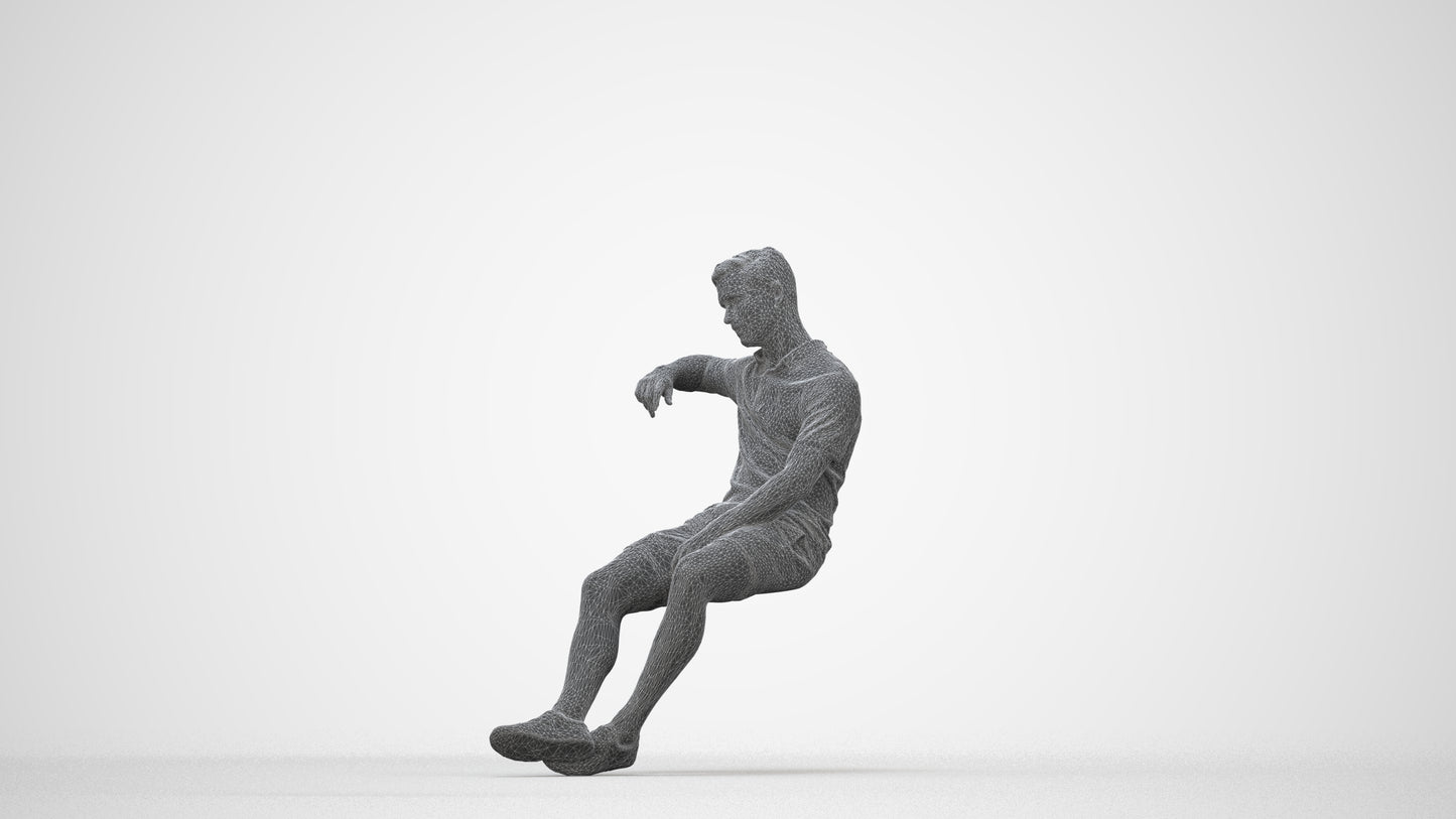 realistic 3D human man casual sitting, archviz people FBX OBJ for Blender, wireframe back view