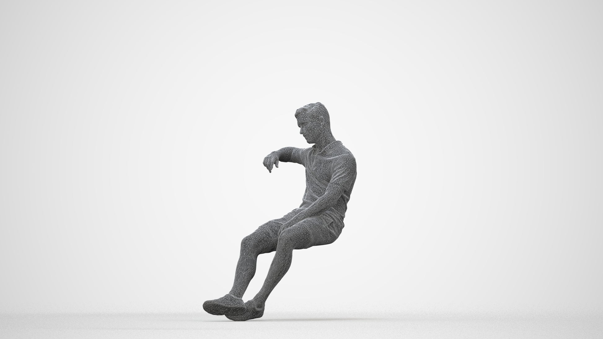 realistic 3D human man casual sitting, archviz people FBX OBJ for Blender, wireframe back view