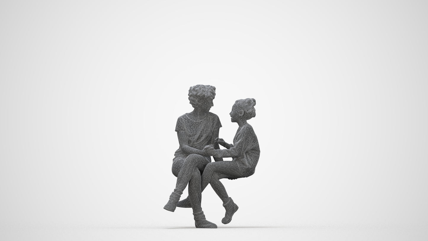 3D human model girl casual kids, photogrammetry scanned person for archviz, wireframe back view