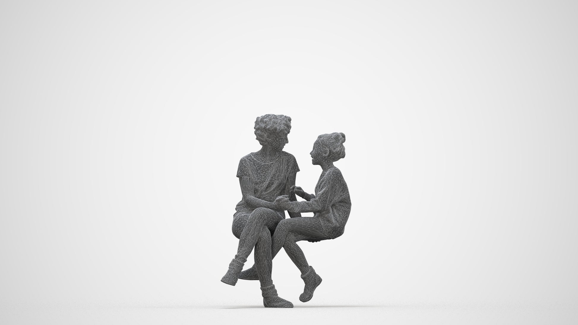 3D human model girl casual kids, photogrammetry scanned person for archviz, wireframe back view