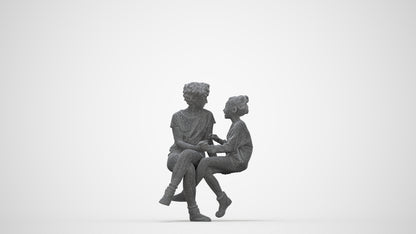 3D human model girl casual kids, photogrammetry scanned person for archviz, wireframe back view