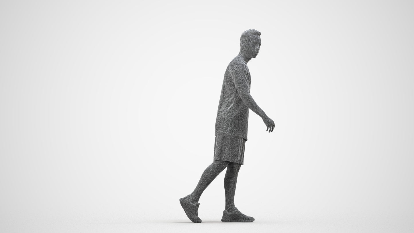 photogrammetry 3D man sport, realistic human model archviz FBX, wireframe side view