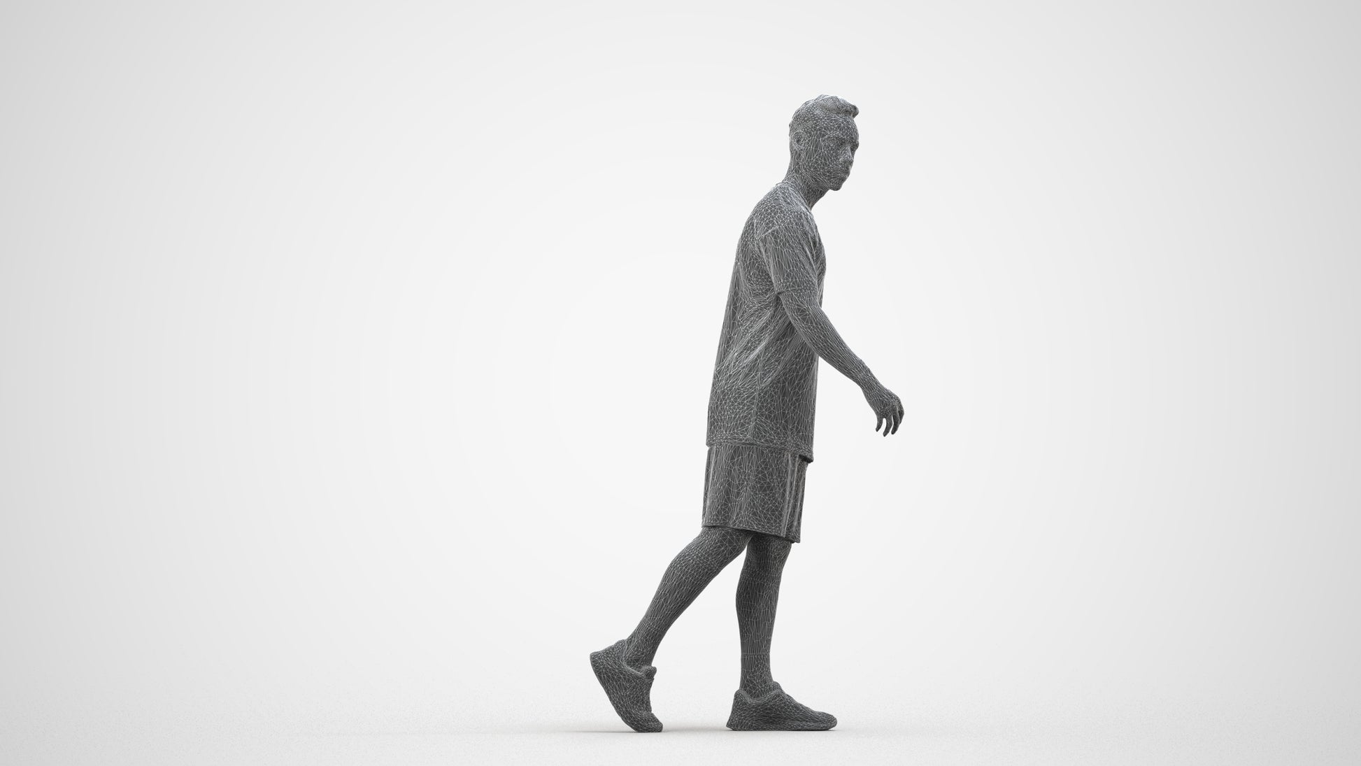 photogrammetry 3D man sport, realistic human model archviz FBX, wireframe side view