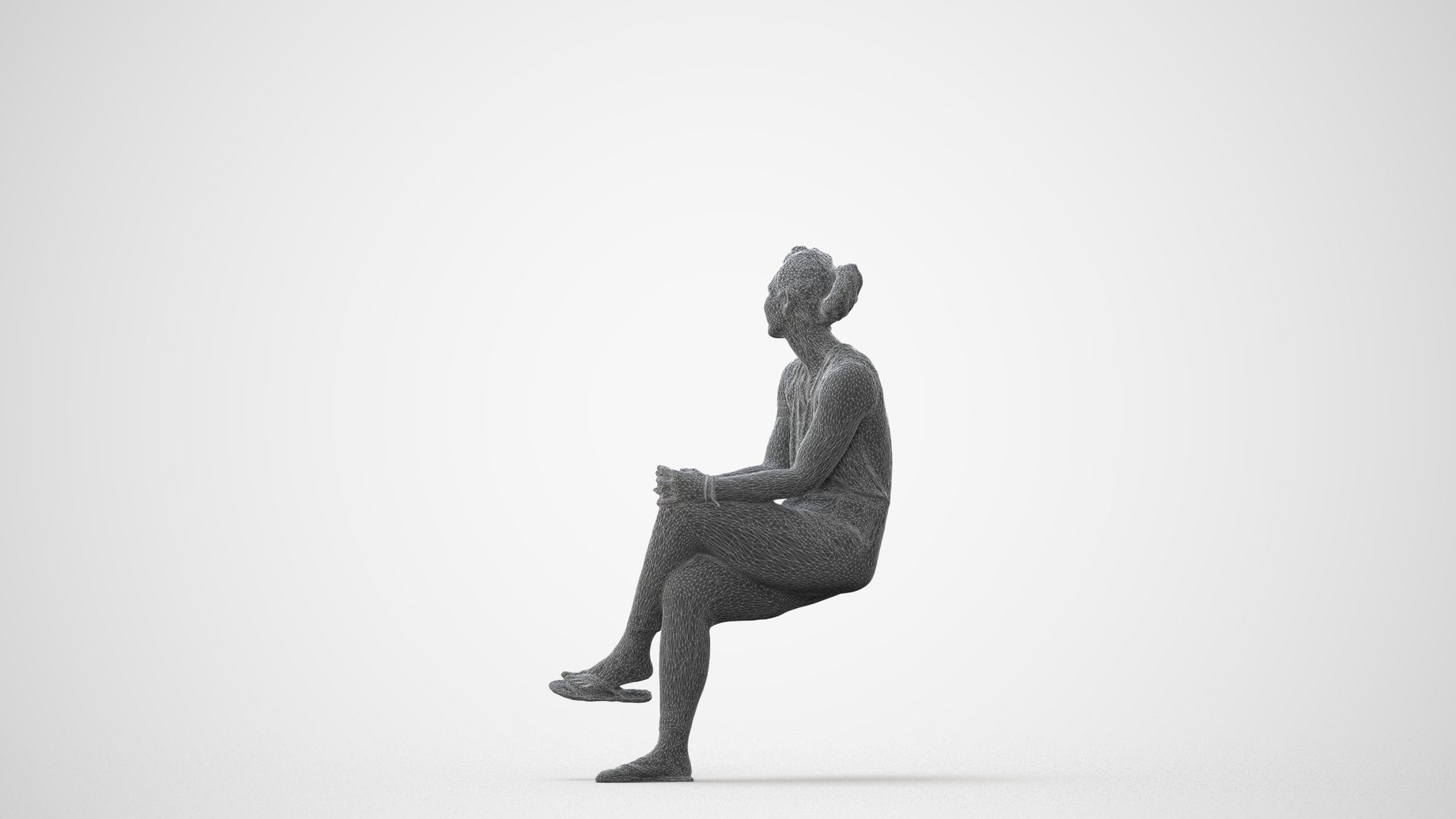 photogrammetry 3D woman casual sitting, realistic human model archviz FBX, square thumbnail