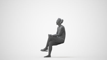 photogrammetry 3D woman casual sitting, realistic human model archviz FBX, square thumbnail