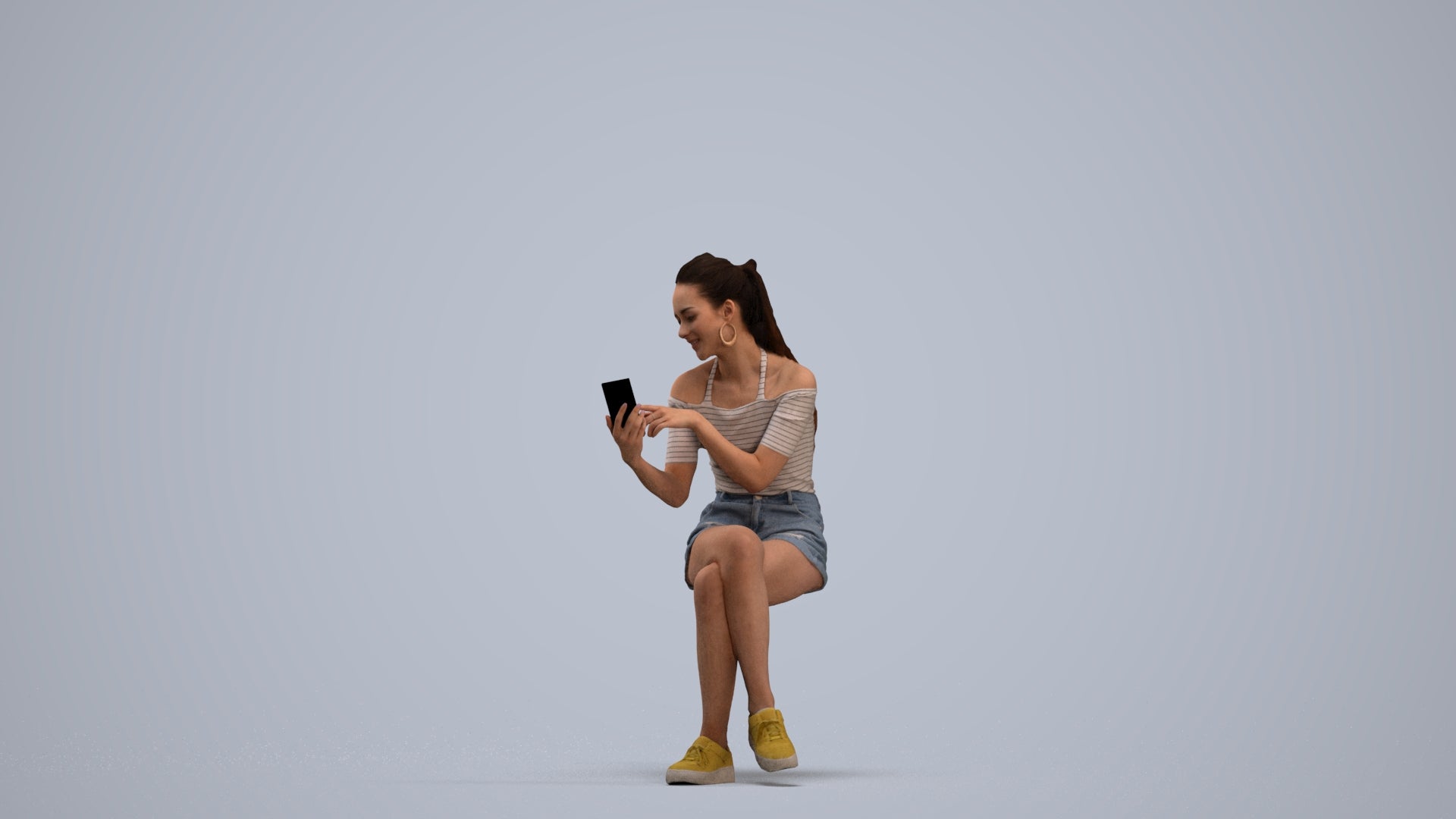 realistic 3D woman casual sitting, scanned archviz people for Blender and 3ds Max, standing pose render