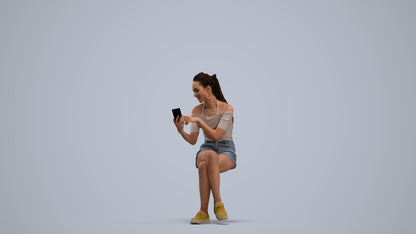 realistic 3D woman casual sitting, scanned archviz people for Blender and 3ds Max, standing pose render
