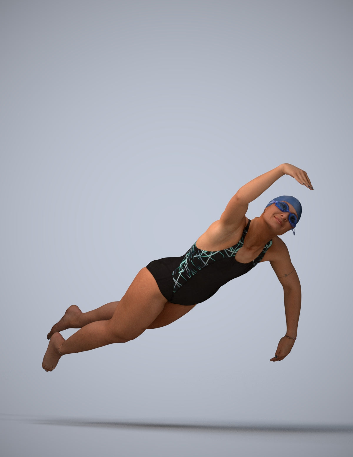 3D human model woman sport pool, photogrammetry scanned person for archviz