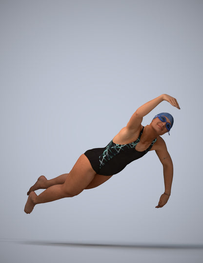 3D human model woman sport pool, photogrammetry scanned person for archviz
