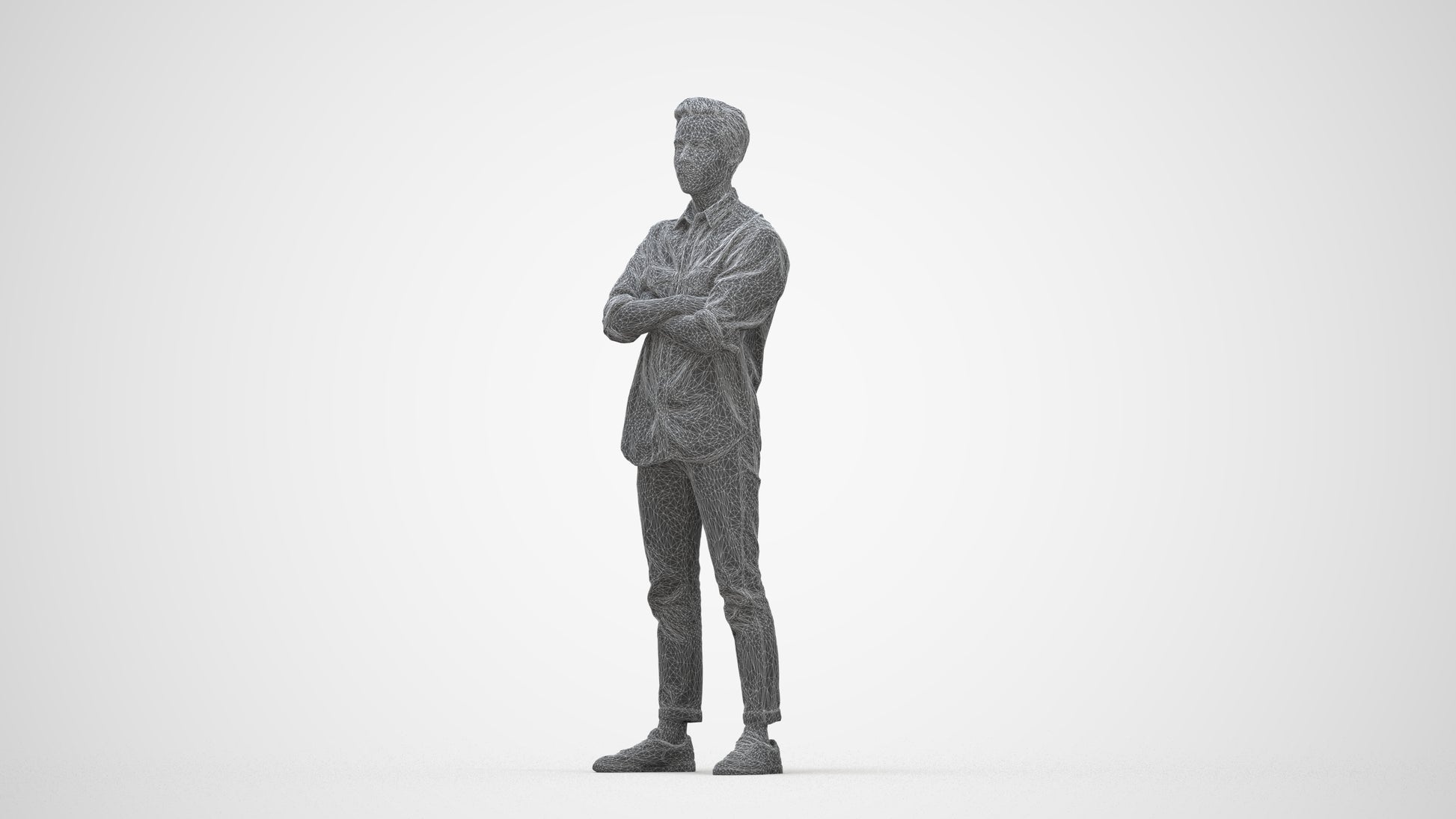 3D people model man casual standing, scanned human for 3ds Max rendering, wireframe back view