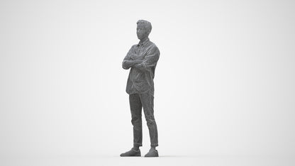 3D people model man casual standing, scanned human for 3ds Max rendering, wireframe back view