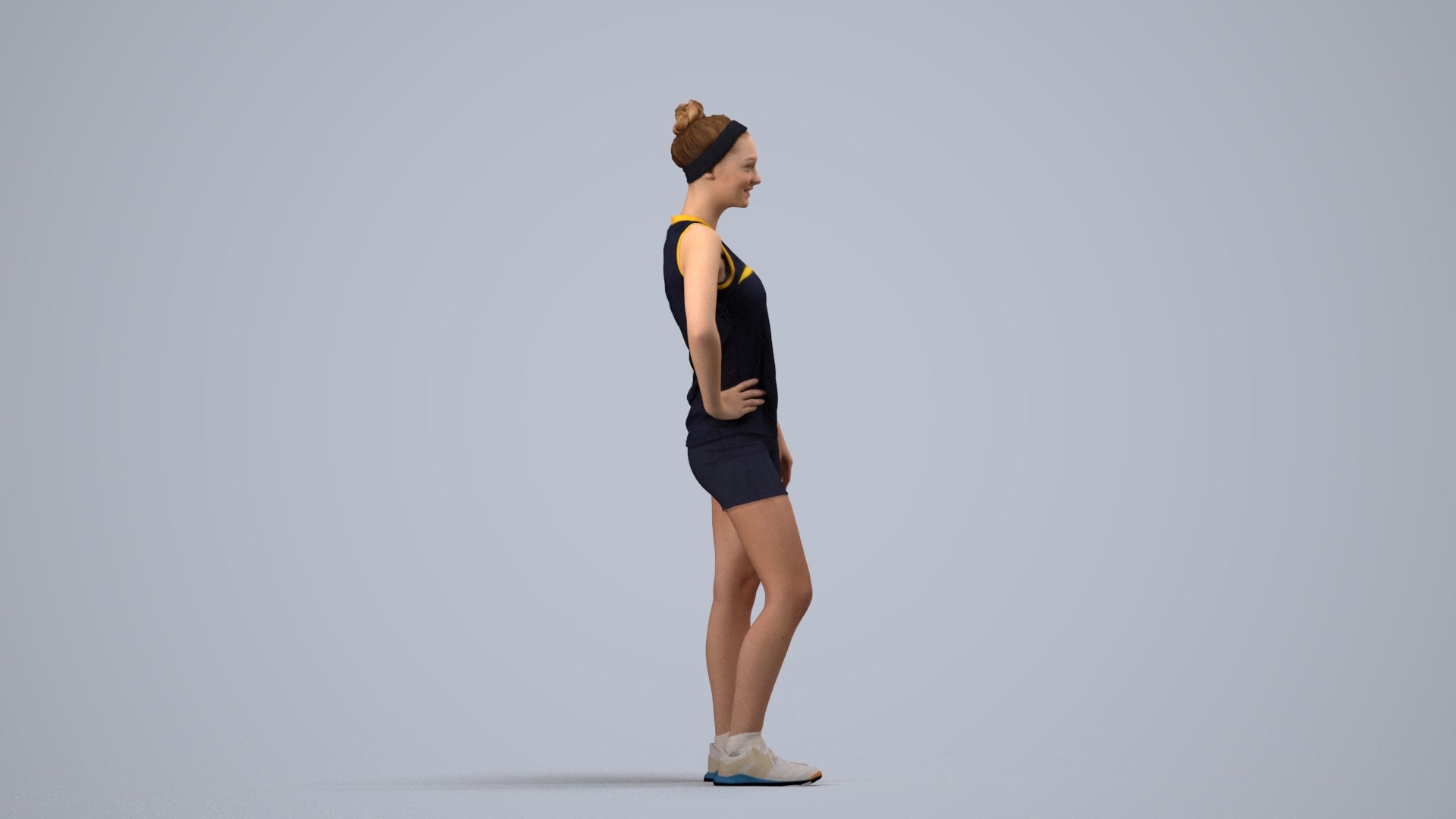 3D people model girl sport, scanned human for 3ds Max rendering, side view render