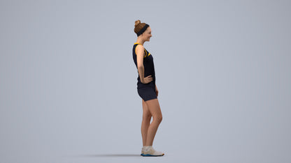 3D people model girl sport, scanned human for 3ds Max rendering, side view render