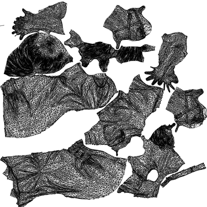 3D scanned woman sitting casual, photorealistic archviz people for Enscape and SketchUp, wireframe top-down view
