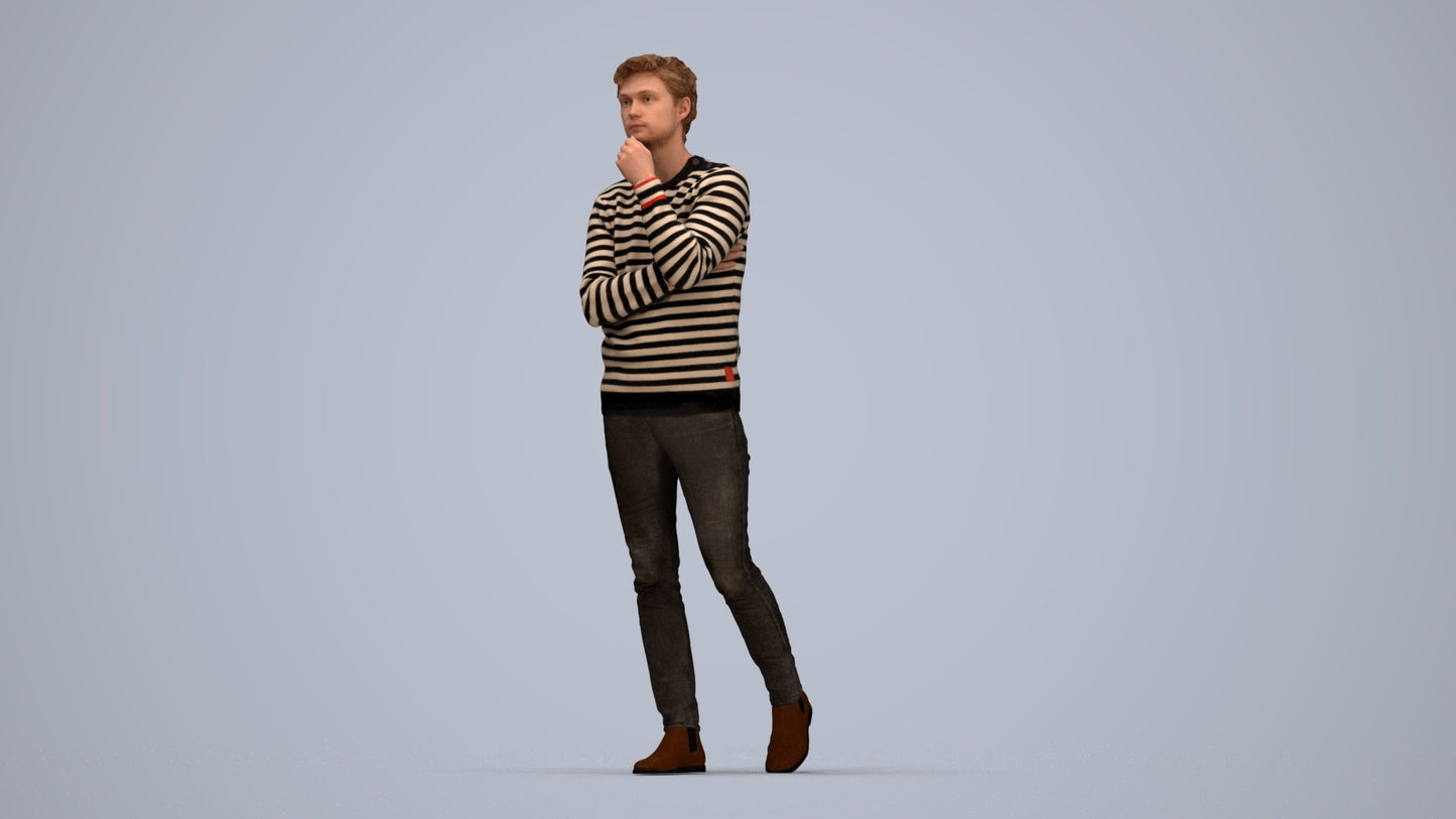 realistic 3D human man casual standing, archviz people FBX OBJ for Blender, top-down view render