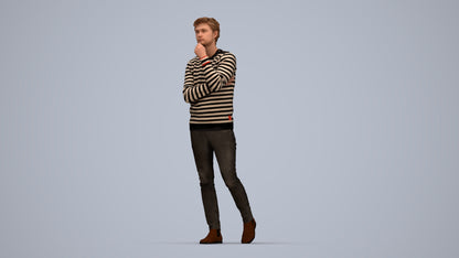 realistic 3D human man casual standing, archviz people FBX OBJ for Blender, top-down view render