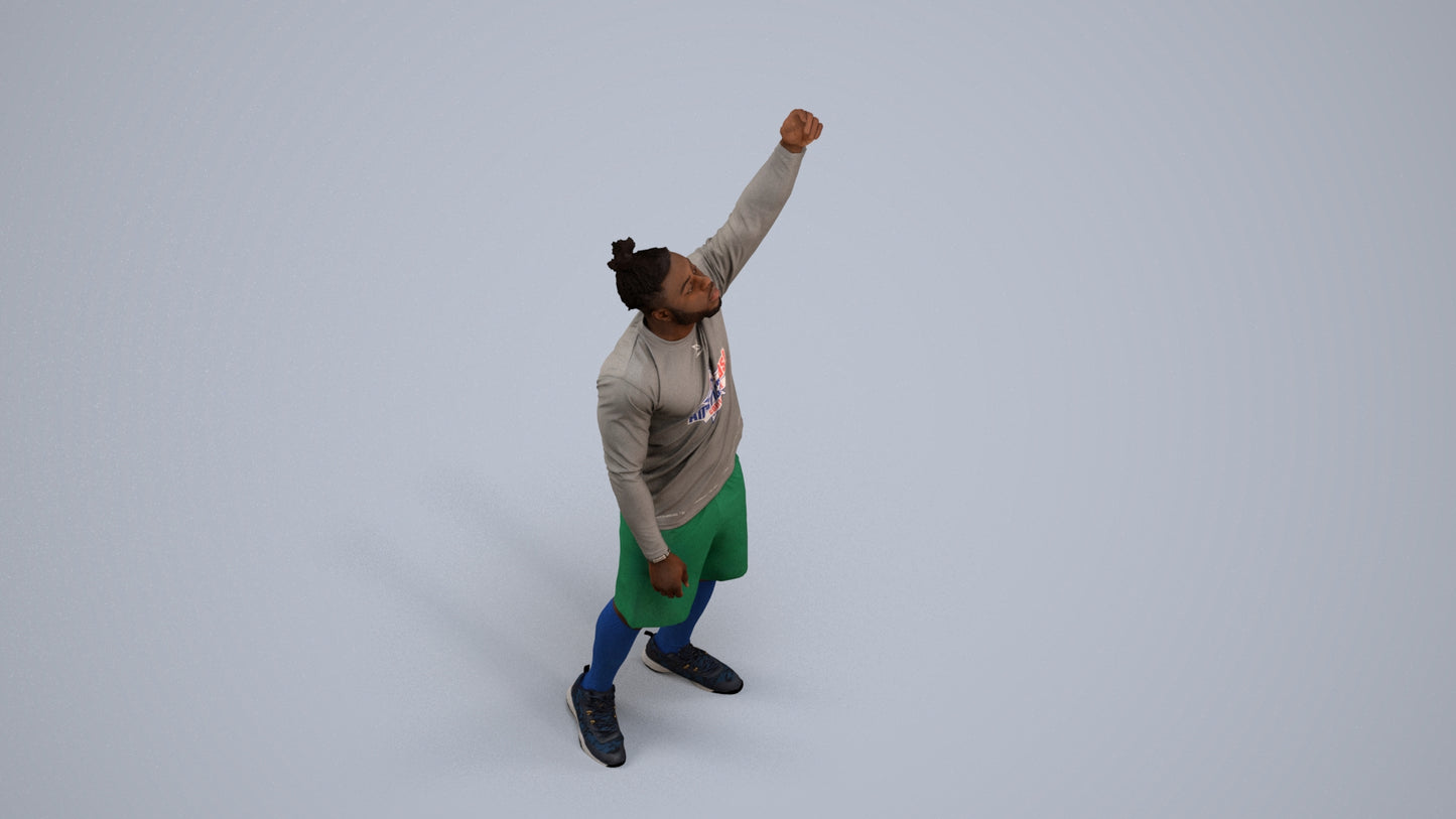 3D human model man sport, photogrammetry scanned person for archviz, back view render