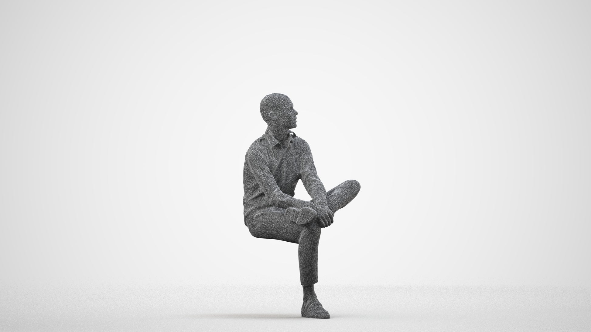 scanned 3D man business, photogrammetry people for Enscape and V-Ray, wireframe side view