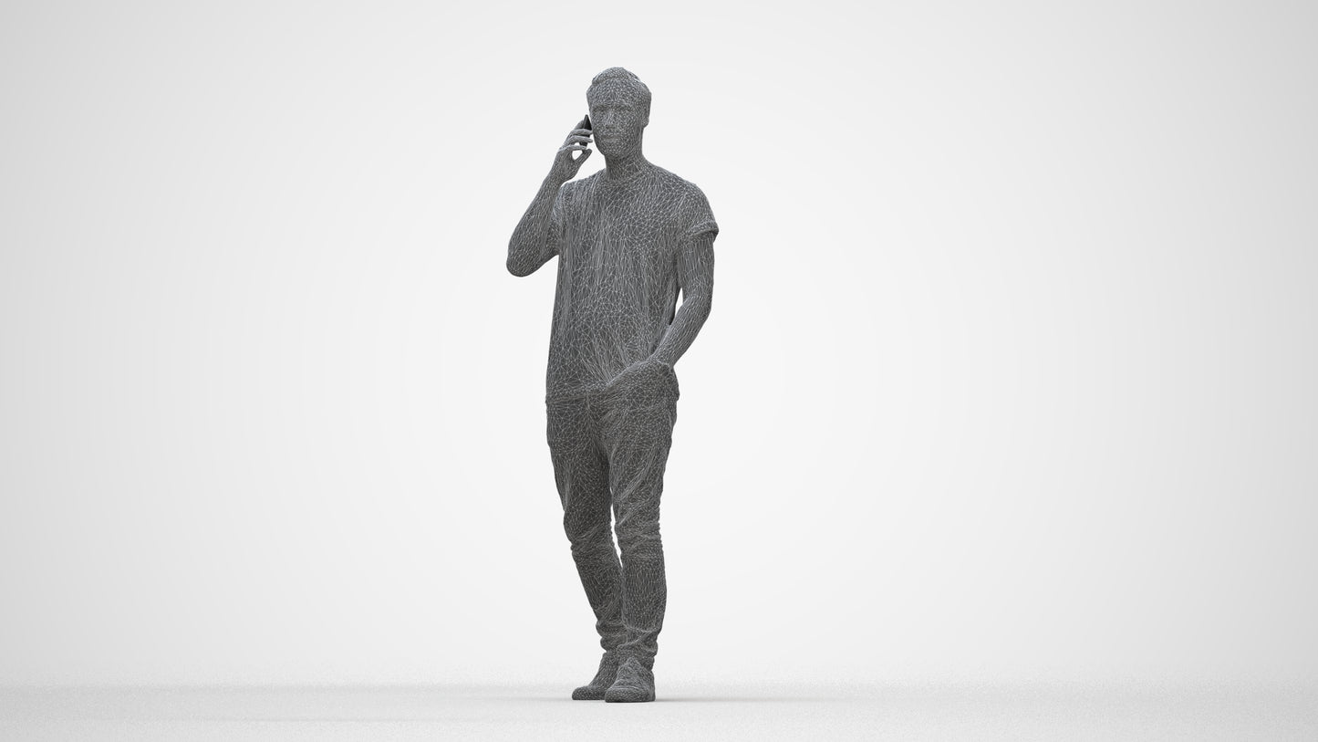 scanned 3D man casual walking, photogrammetry people for Enscape and V-Ray, wireframe back view