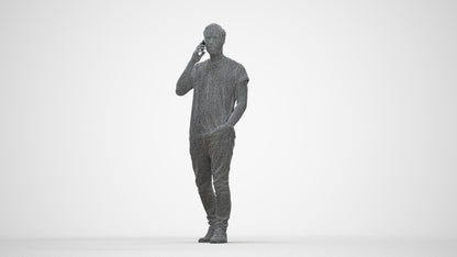 scanned 3D man casual walking, photogrammetry people for Enscape and V-Ray, wireframe back view