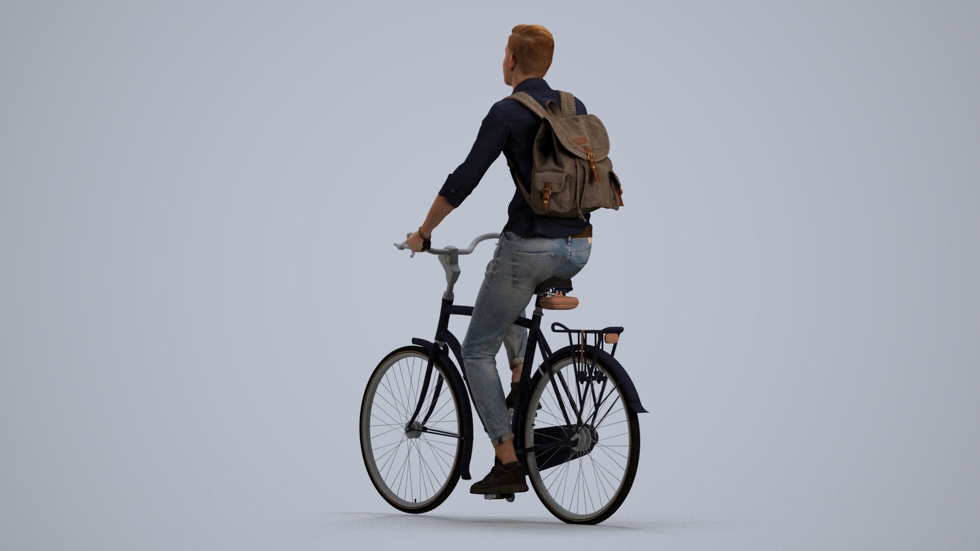 photogrammetry 3D man casual cycling, realistic human model archviz FBX, front view render