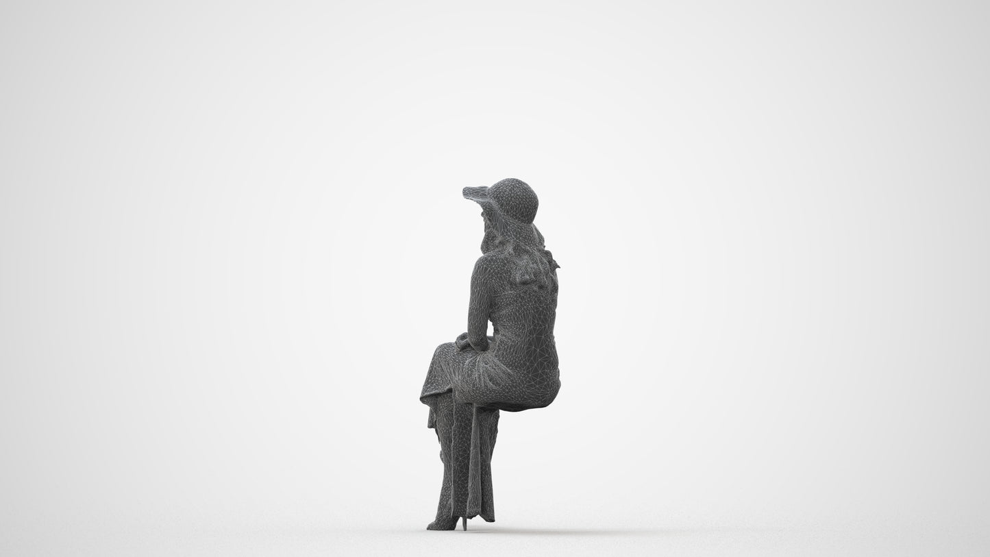 scanned 3D woman casual sitting, photogrammetry people for Enscape and V-Ray, square thumbnail