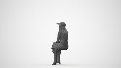 scanned 3D woman casual sitting, photogrammetry people for Enscape and V-Ray, square thumbnail