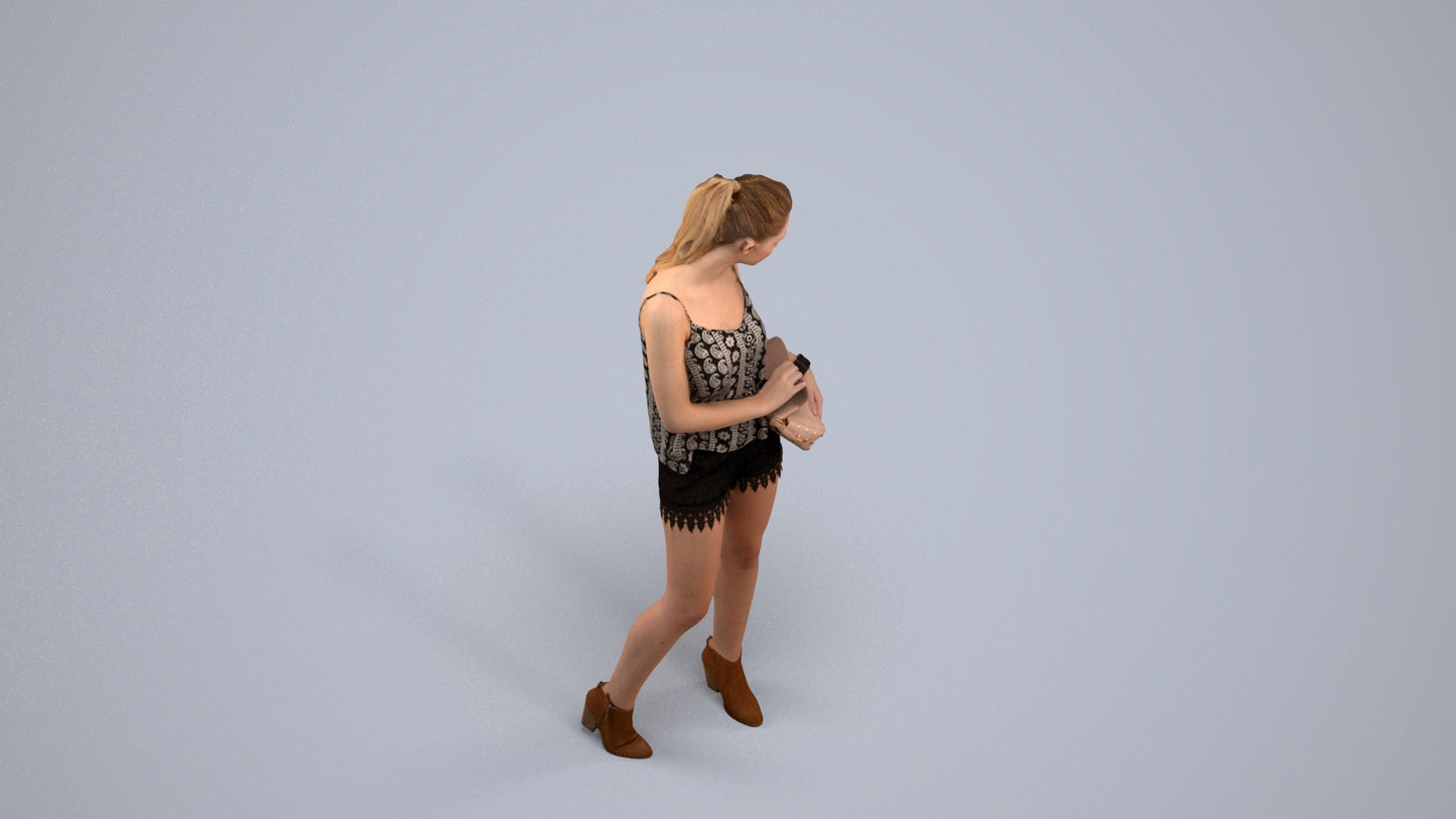 3D people model girl casual standing, scanned human for 3ds Max rendering, back view render