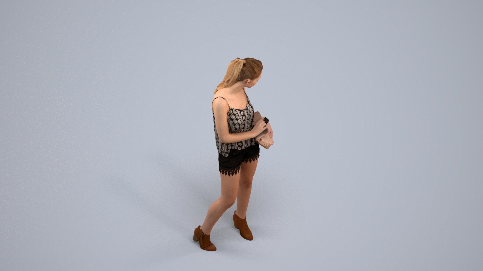 3D people model girl casual standing, scanned human for 3ds Max rendering, back view render