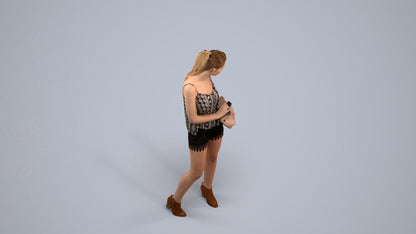 3D people model girl casual standing, scanned human for 3ds Max rendering, back view render