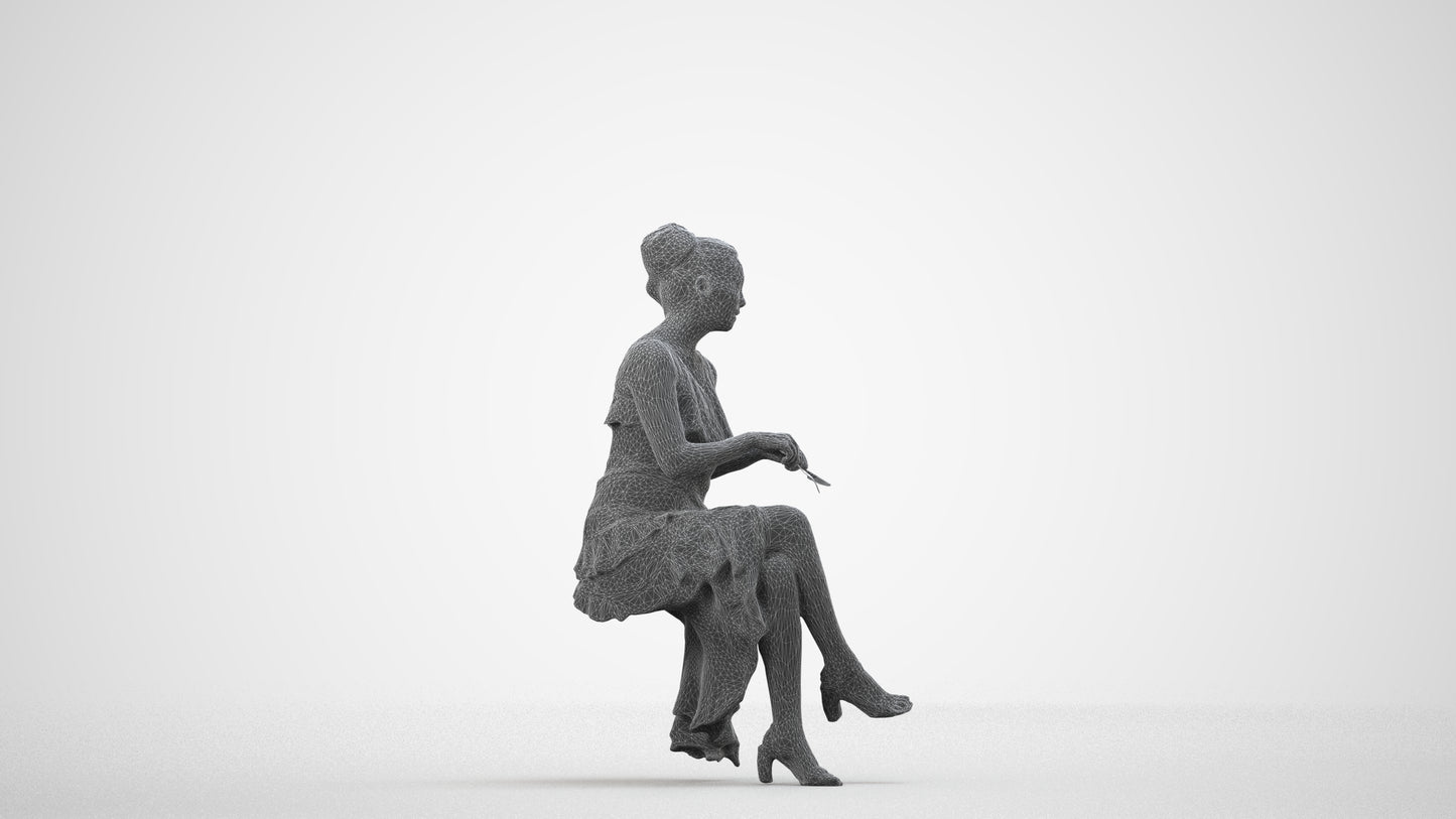 photogrammetry 3D woman formal formalaffairs, realistic human model archviz FBX, wireframe side view