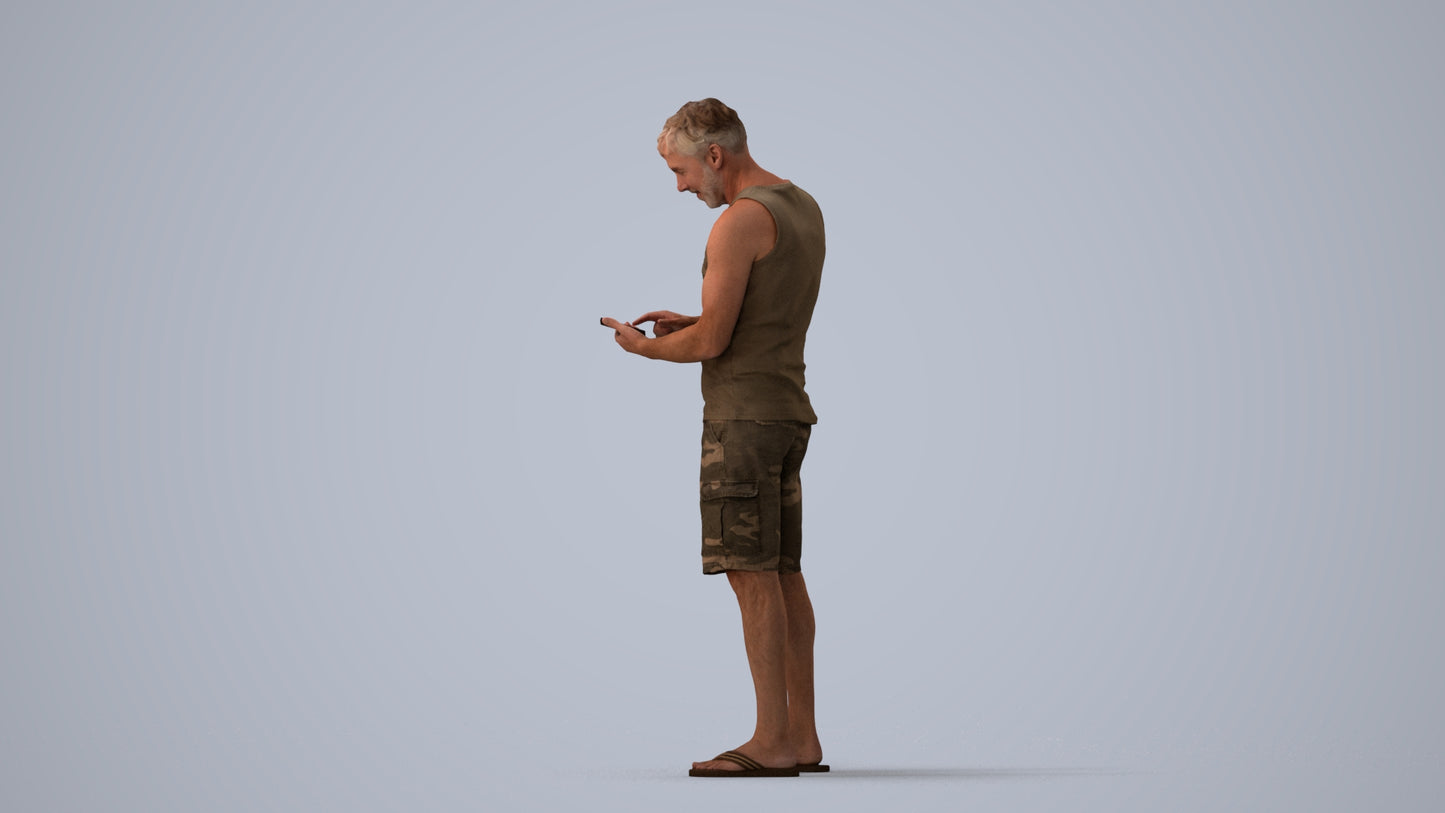 photogrammetry 3D man casual standing, realistic human model archviz FBX, three-quarter view render