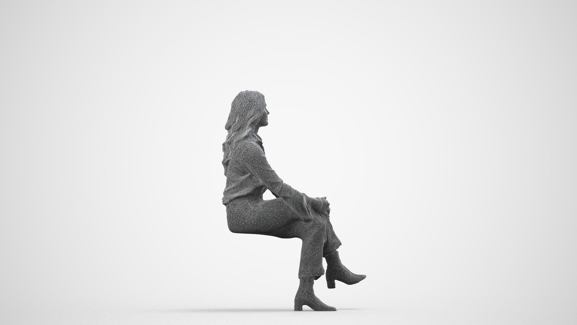 3D human model woman business formalaffairs, photogrammetry scanned person for archviz, wireframe side view