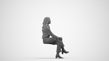 3D human model woman business formalaffairs, photogrammetry scanned person for archviz, wireframe side view