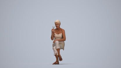 scanned 3D senior woman casual sitting, photogrammetry people for Enscape and V-Ray, top-down view render