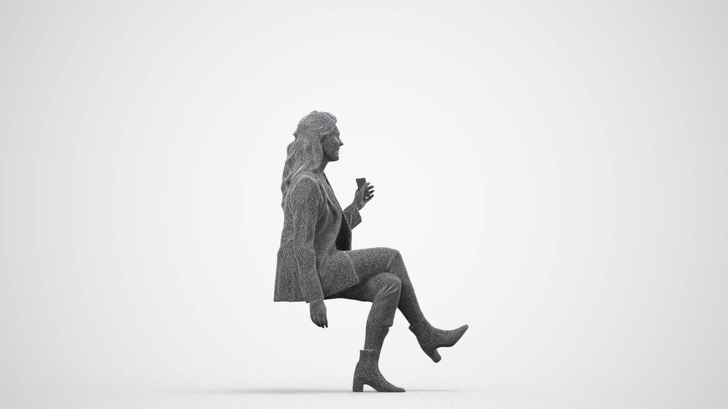 3D scanned woman business, photorealistic archviz people for Enscape and SketchUp, wireframe side view
