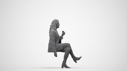 3D scanned woman business, photorealistic archviz people for Enscape and SketchUp, wireframe side view