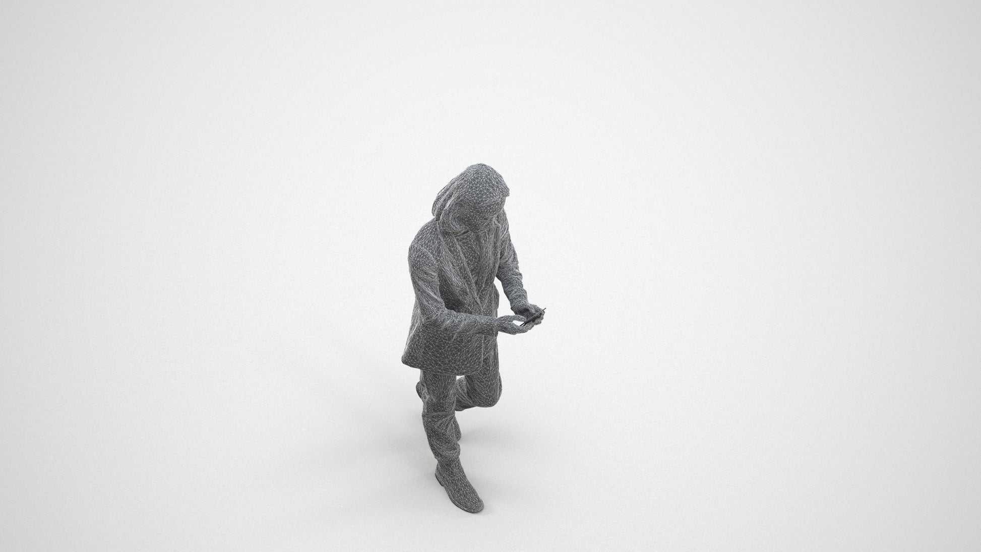photogrammetry 3D woman business standing, realistic human model archviz FBX, wireframe three-quarter view