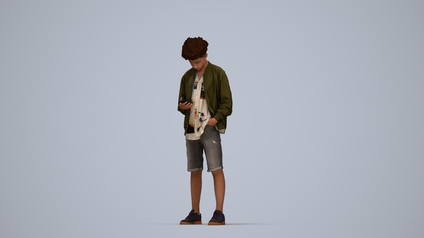 scanned 3D boy casual mix, photogrammetry people for Enscape and V-Ray, top-down view render