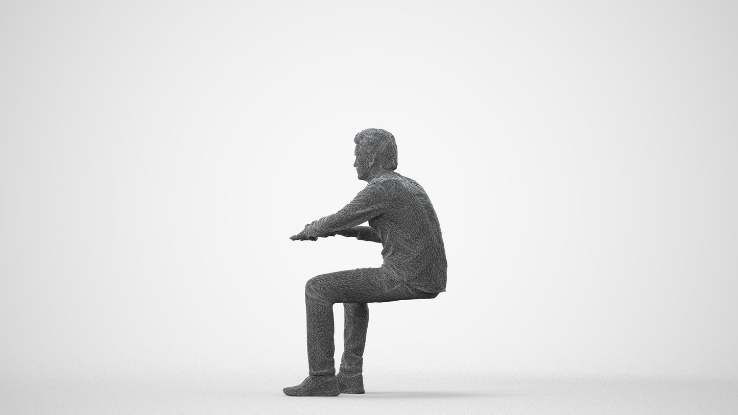 3D people model man casual sitting, scanned human for 3ds Max rendering, square thumbnail