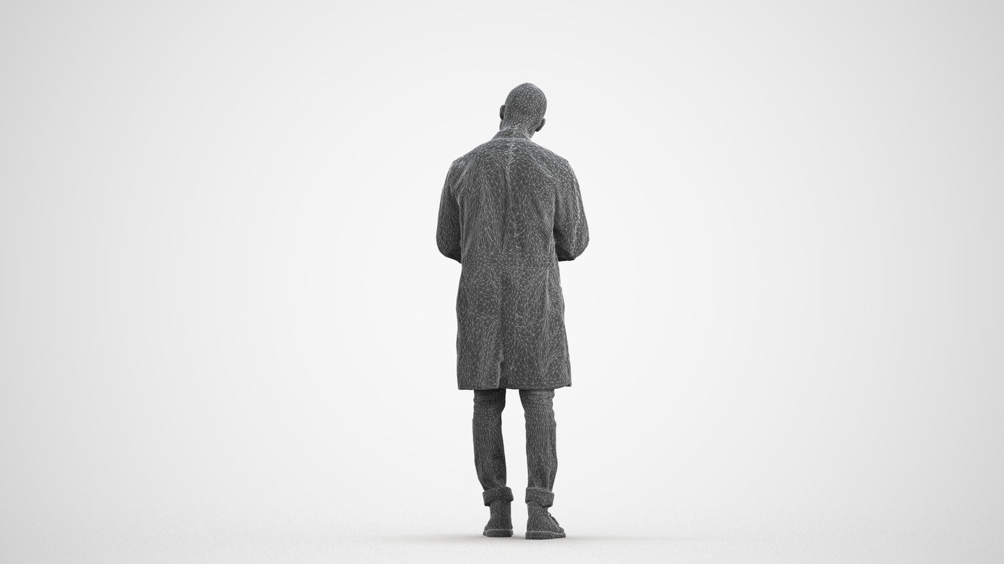 3D scanned man standing, photorealistic archviz people for Enscape and SketchUp, wireframe front view
