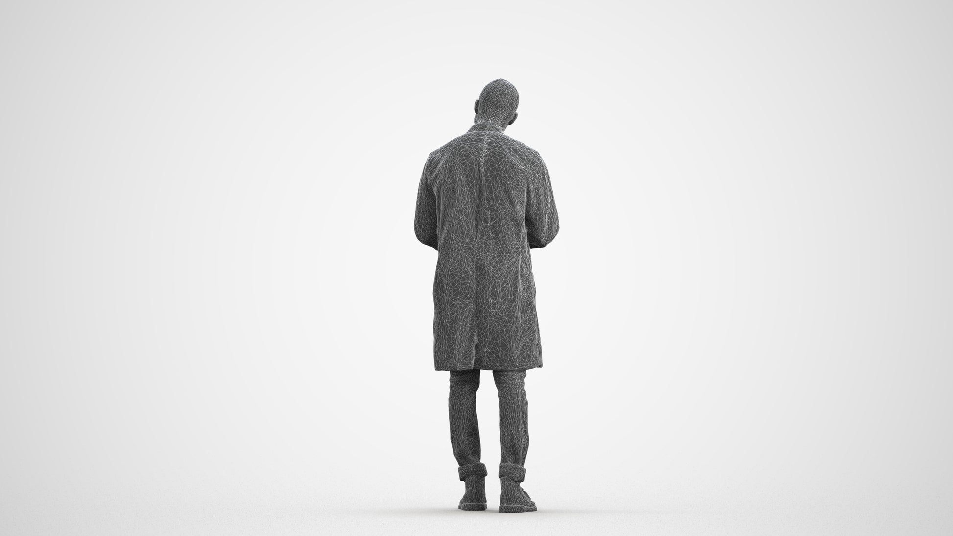 3D scanned man standing, photorealistic archviz people for Enscape and SketchUp, wireframe front view