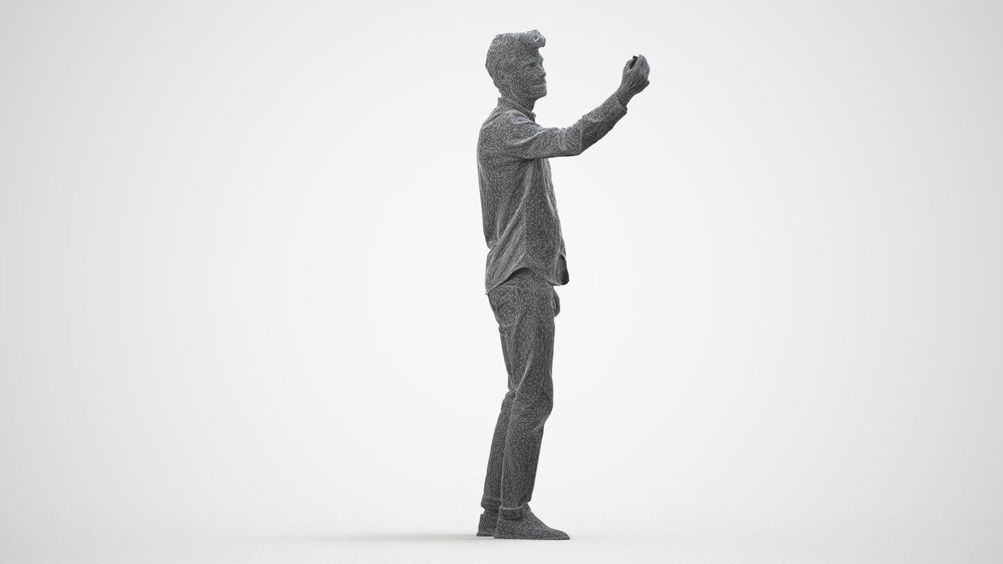 scanned 3D man casual standing, photogrammetry people for Enscape and V-Ray, wireframe side view