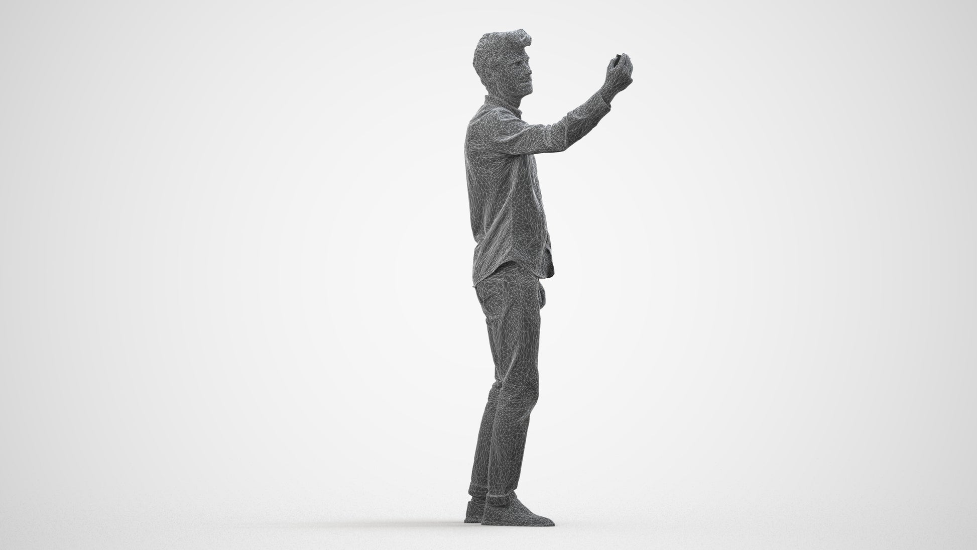 scanned 3D man casual standing, photogrammetry people for Enscape and V-Ray, wireframe side view