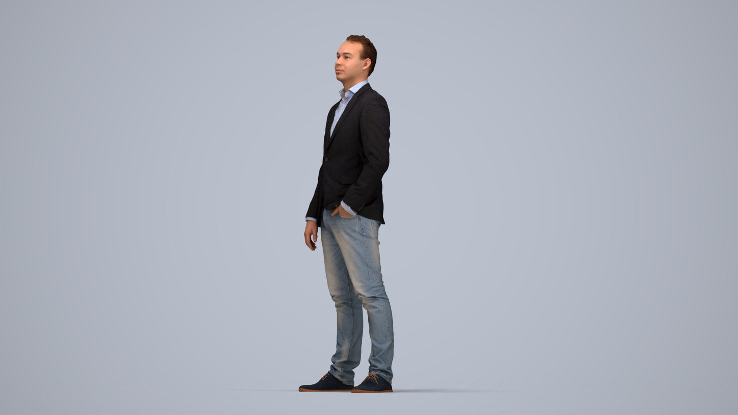 3D people model man business, scanned human for 3ds Max rendering, top-down view render