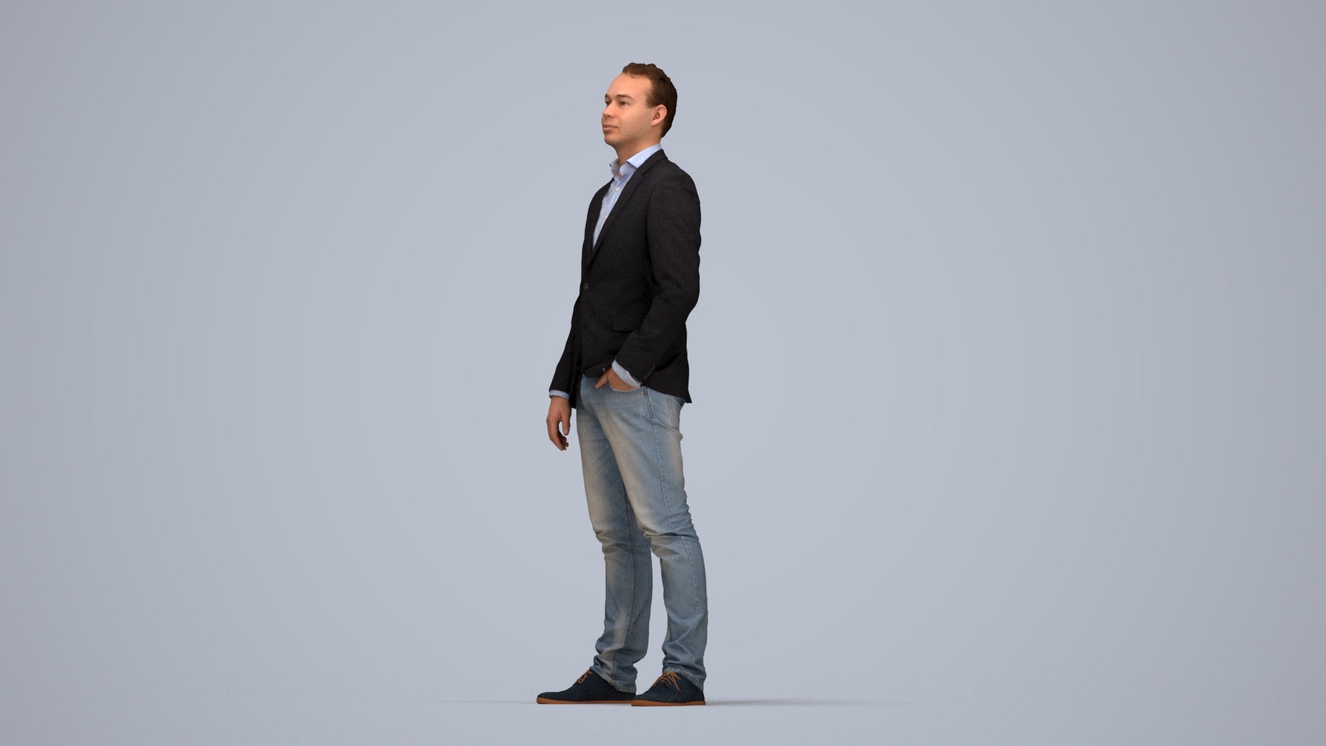 3D people model man business, scanned human for 3ds Max rendering, top-down view render